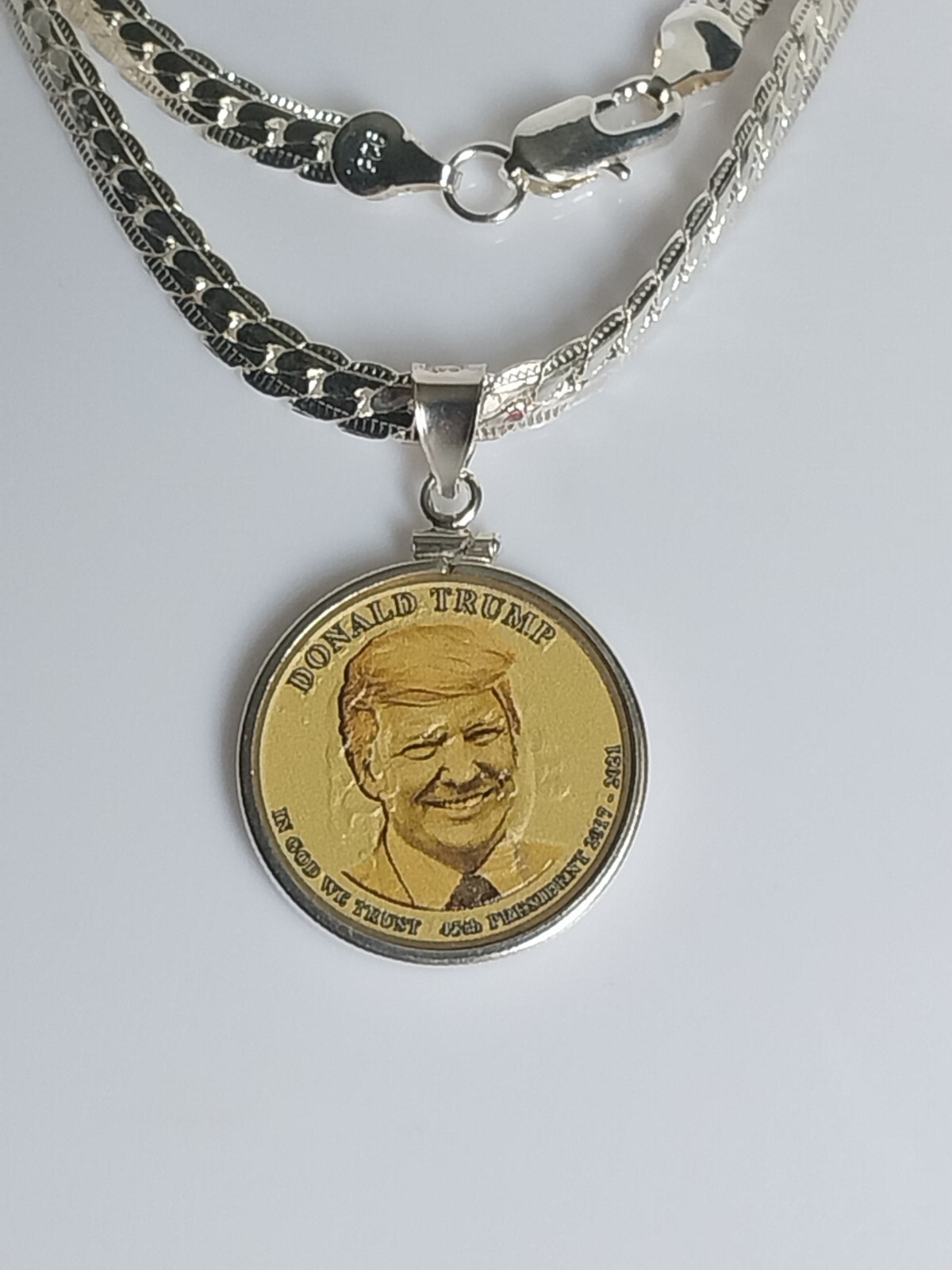 Necklace Plated With Donald Trump Colorized Collectible $1 Coin