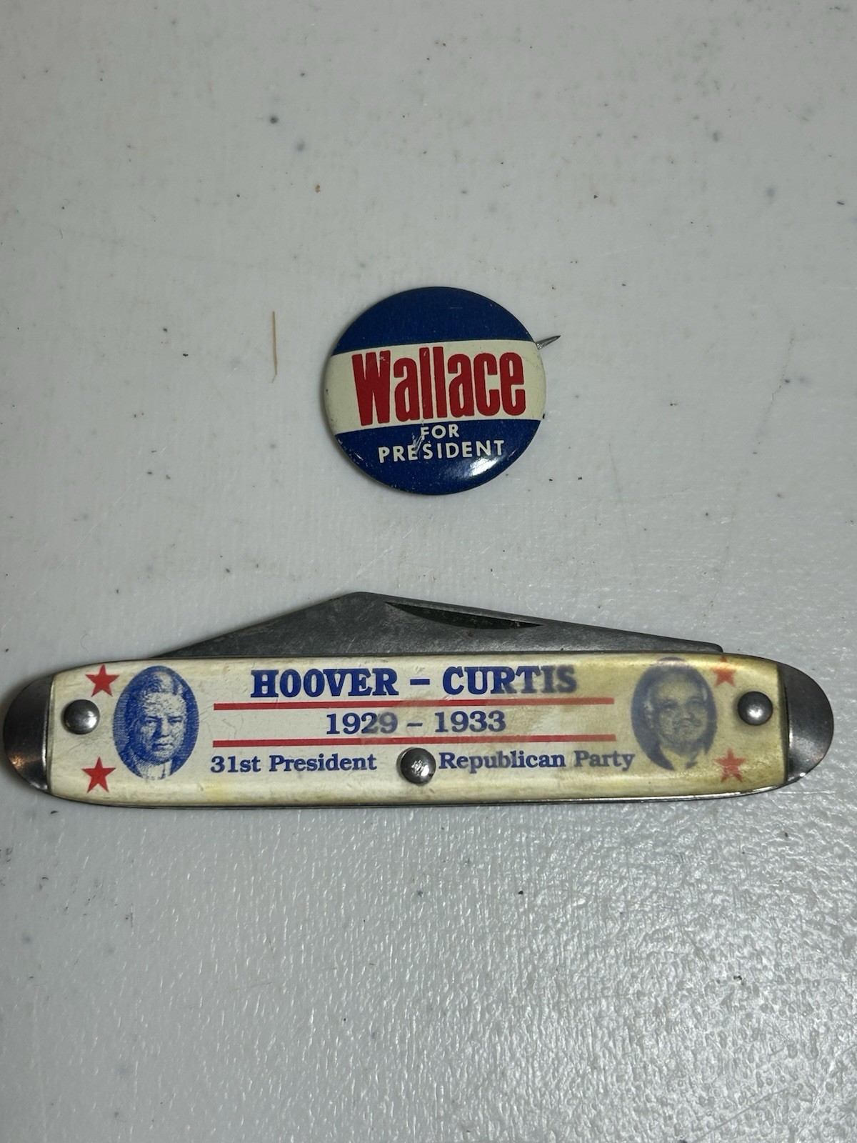 Set Of 2 1928 Hoover-Curtis Campaign Knife + 1968 Wallace for President Button