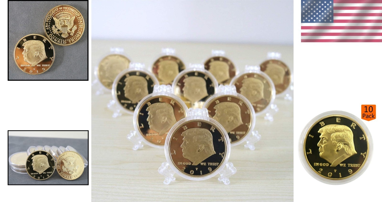 Gold-Plated 2019 Trump Commemorative Coins – 10 Count Gift Set for Collectors