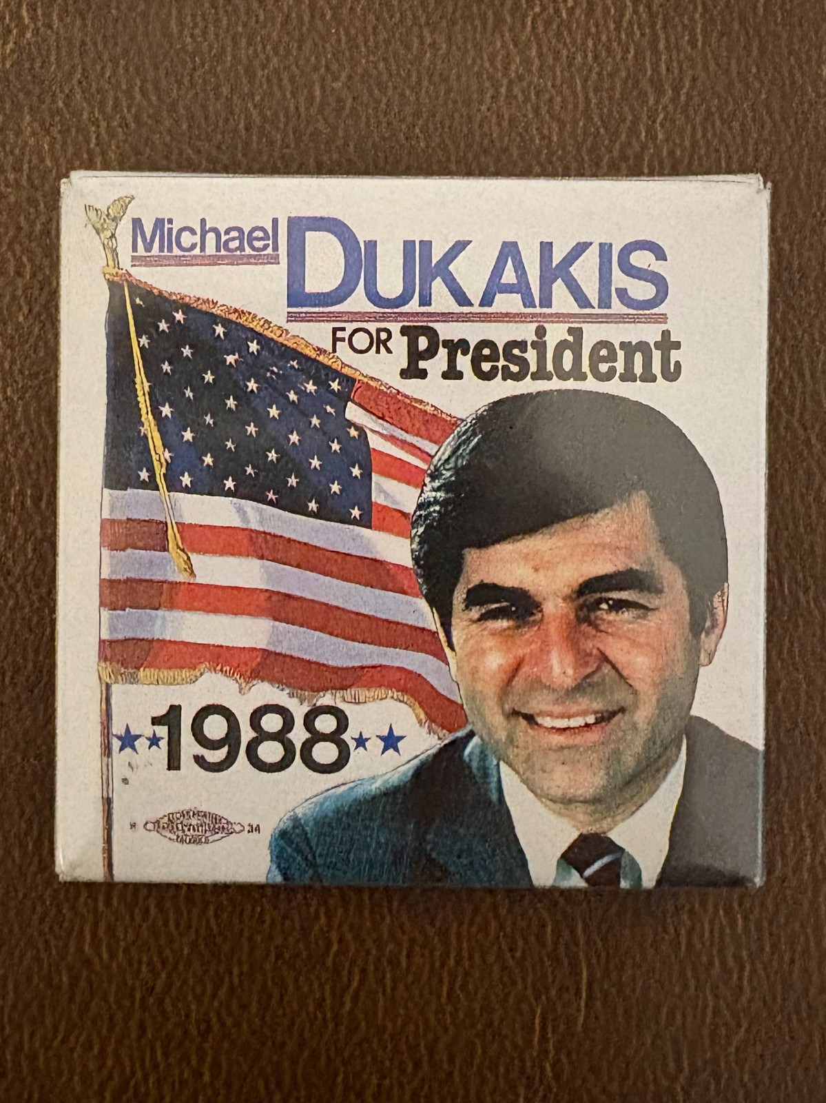 Square Michael Dukakis 1988 Presidential Campaign Button