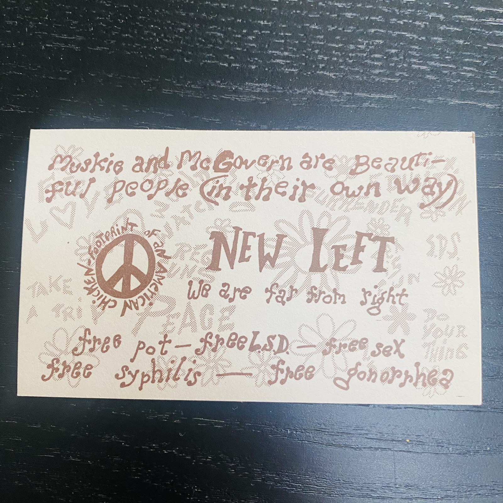 Vtg Card Handout New Left Satire Protest Commandments Muskie McGovern Politics
