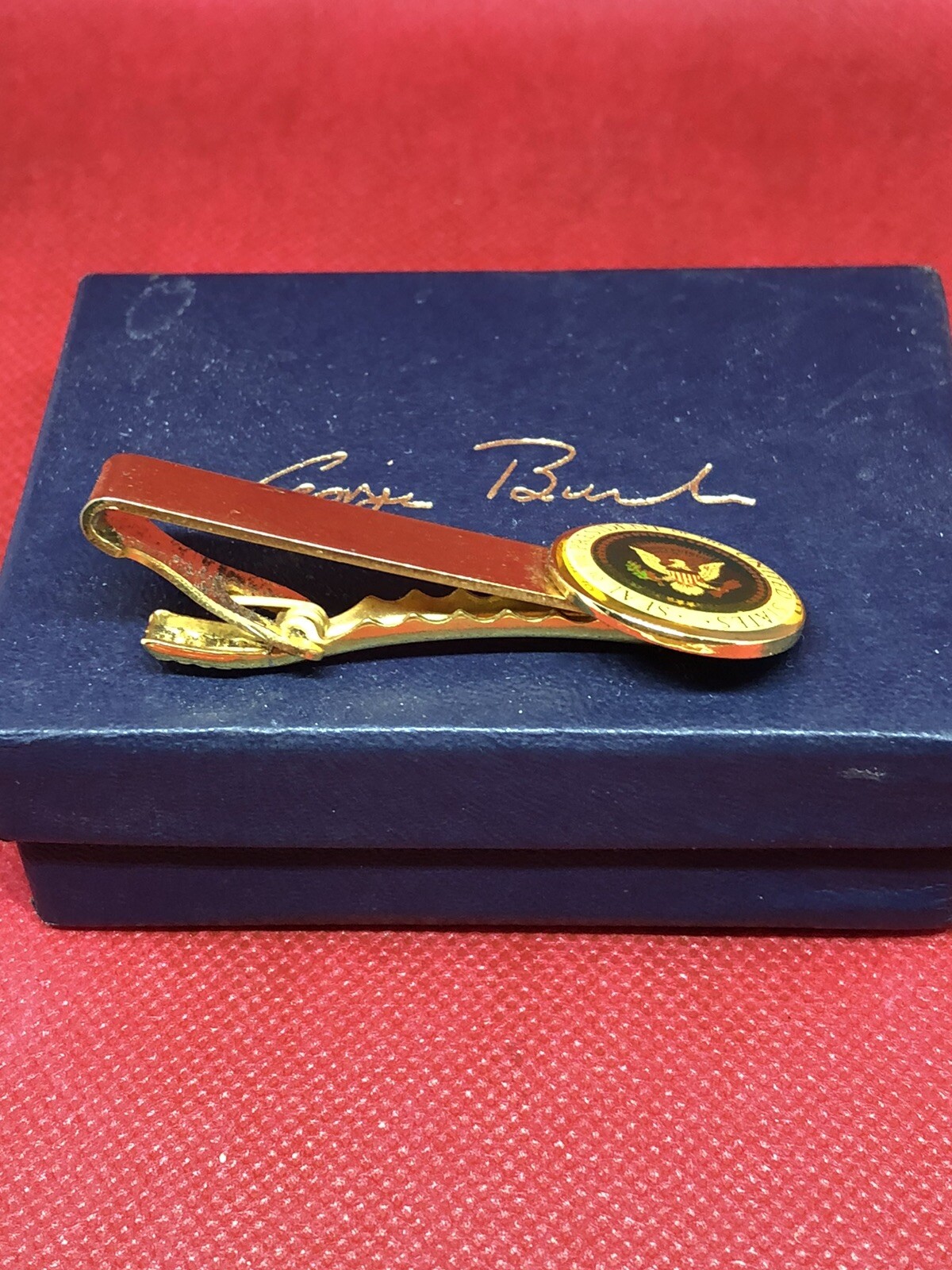George Bush Presidential Seal Tie Bar Signed Box Included