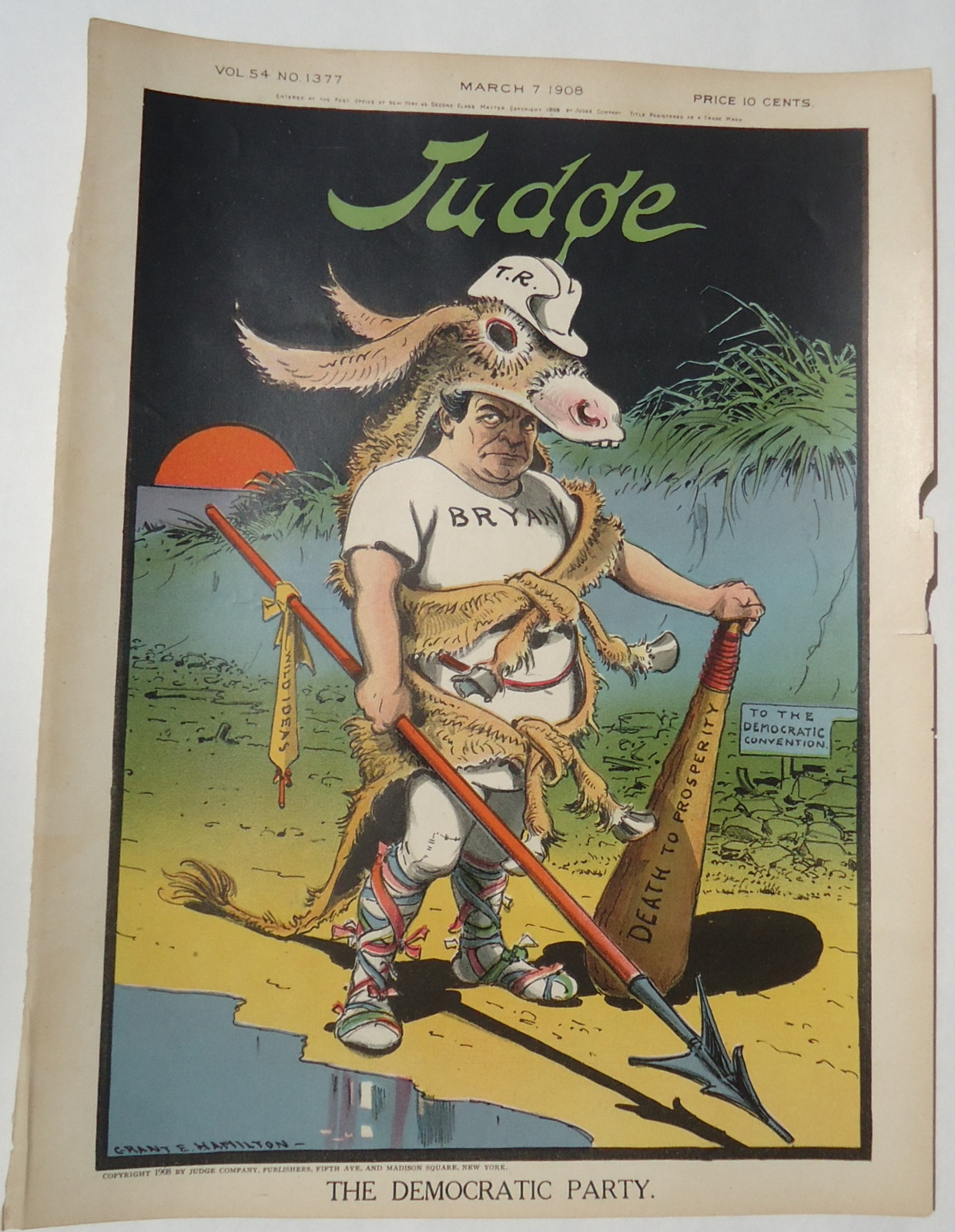 Orig 1908 Print DEMOCRATIC PARTY! W.J. Bryan Disguised as Theodore Roosevelt