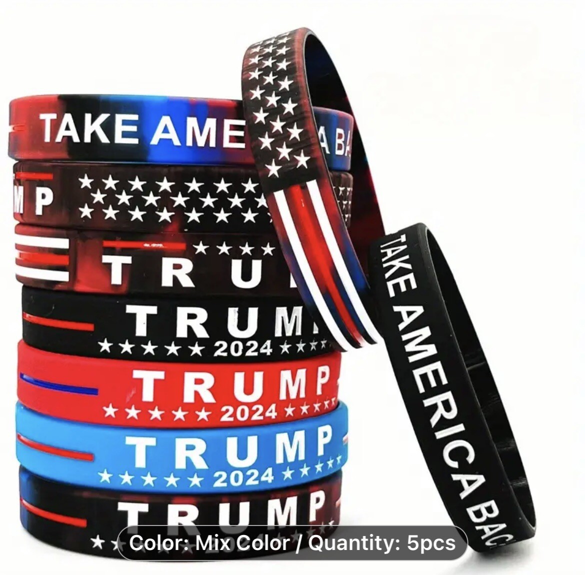 2 Piece Patriotic Silicone Bracelets TRUMP 2024 Presidential Election MAGA