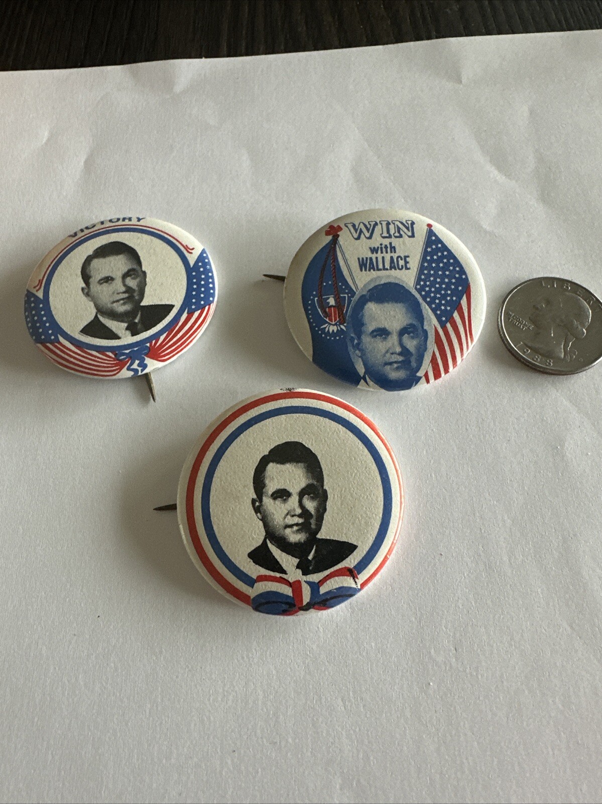 Unique George Wallace for President lot of 3 official political button pin