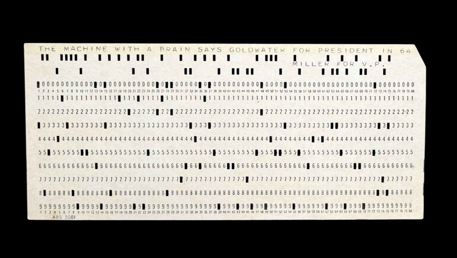 RARE 1964 Barry Goldwater William Miller Presidential Campaign IBM Punch Card