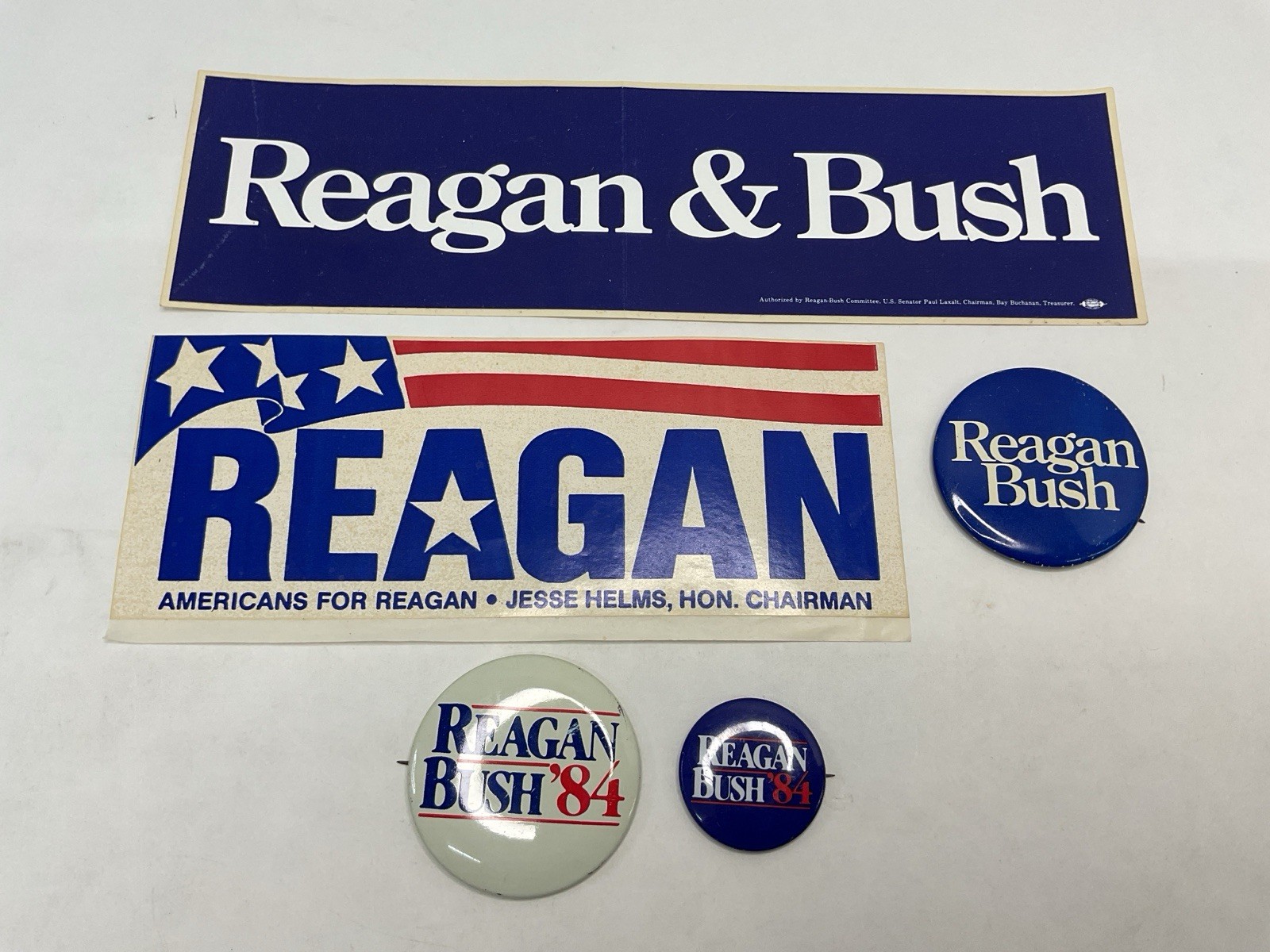 Ronald Reagan George Bush 1980 1984 Campaign Bumper Sticker Pinback Button Lot