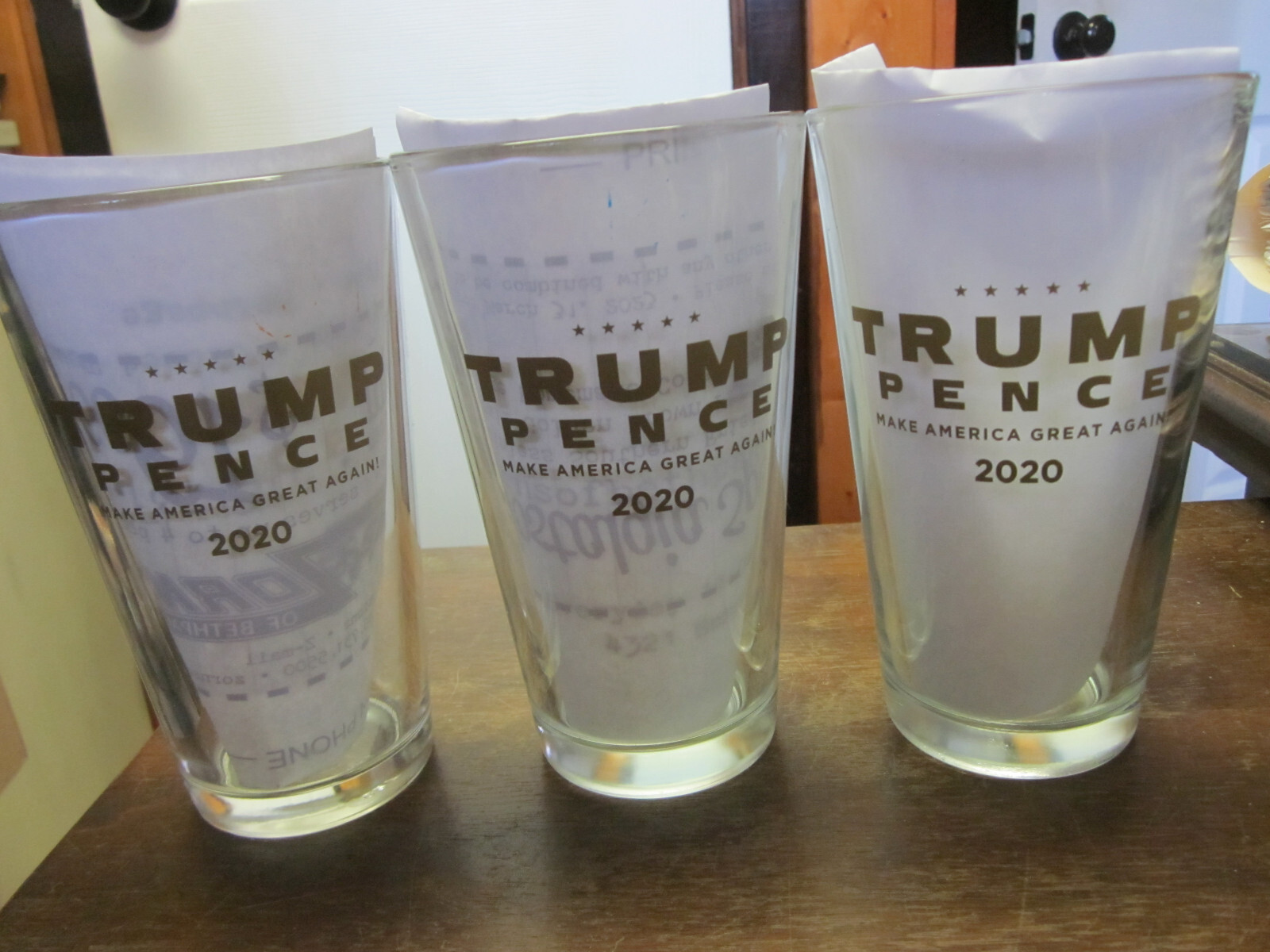 SET OF 3 Trump Pence 2020 MAKE AMERICA GREAT AGAIN Pint, 16 OZ, Glasses , NEW