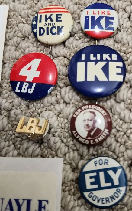 Vintage Presidential Political Pin Bumper Sticker Lot, Ike, Bush 92, Biden 88