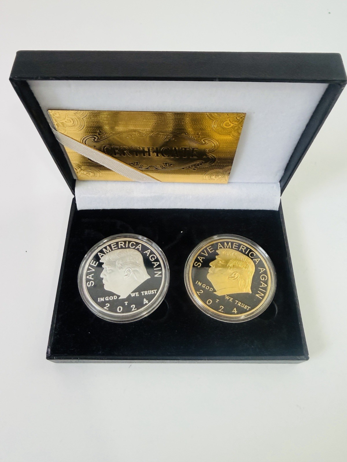2024 Donald Trump Gold & Silver Plated Proof Coin Set w/ COA Box Limited