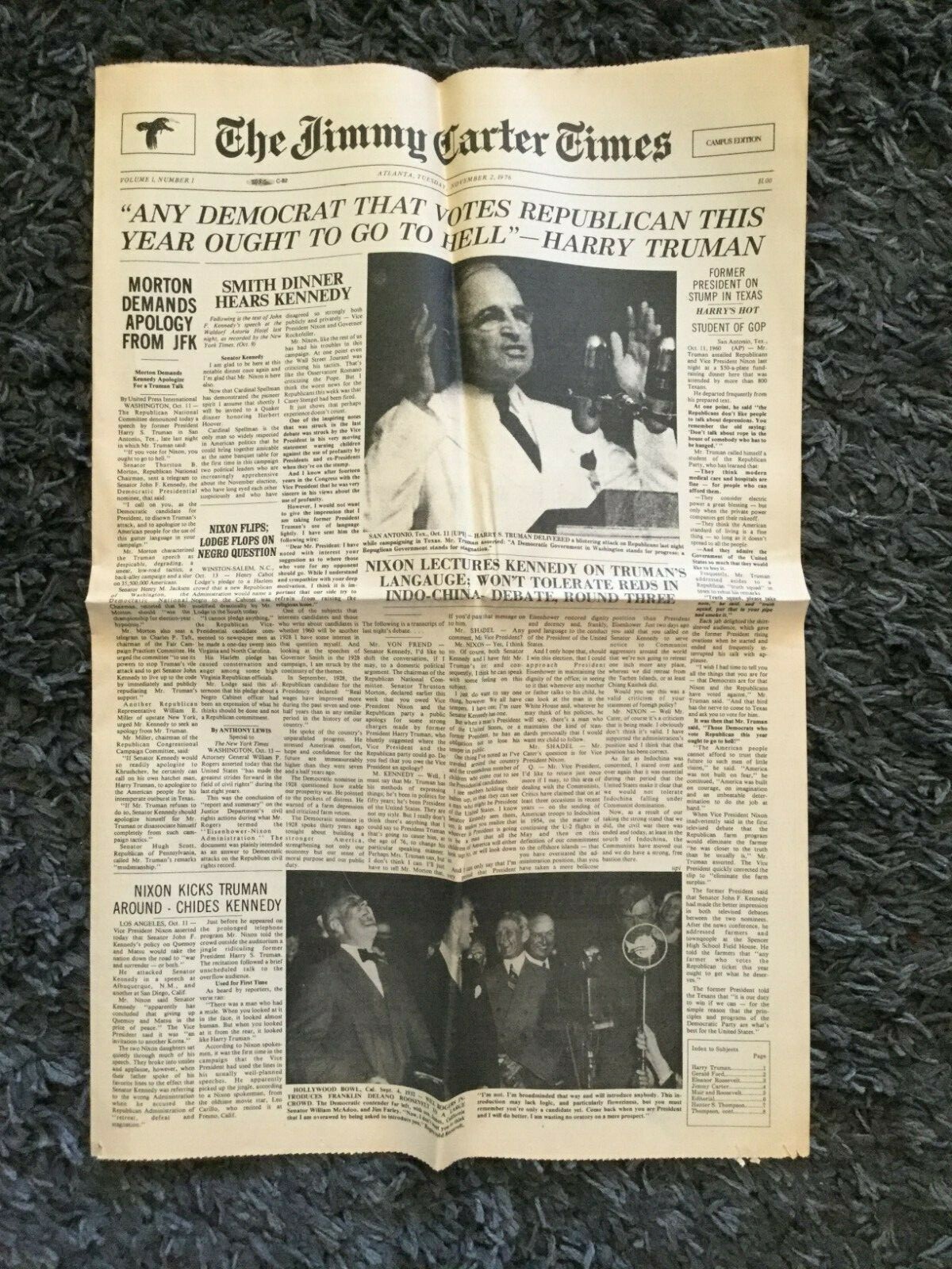Jimmy Carter Times Newspaper – 1976 Presidential Campaign Issue No. 1 #1 Truman