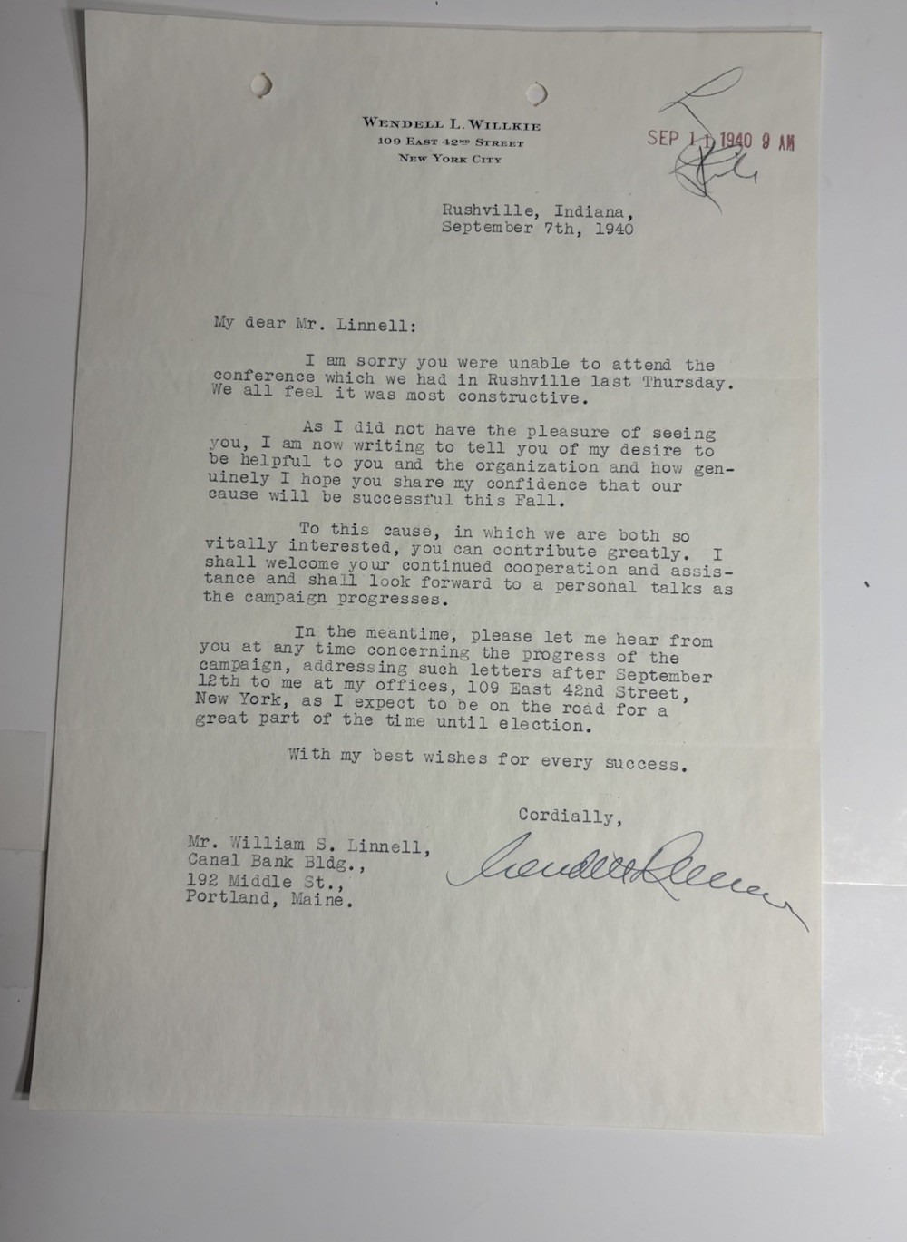 1940 Wendell Willkie Signed Campaign Letters to RNC Committeeman Linnell