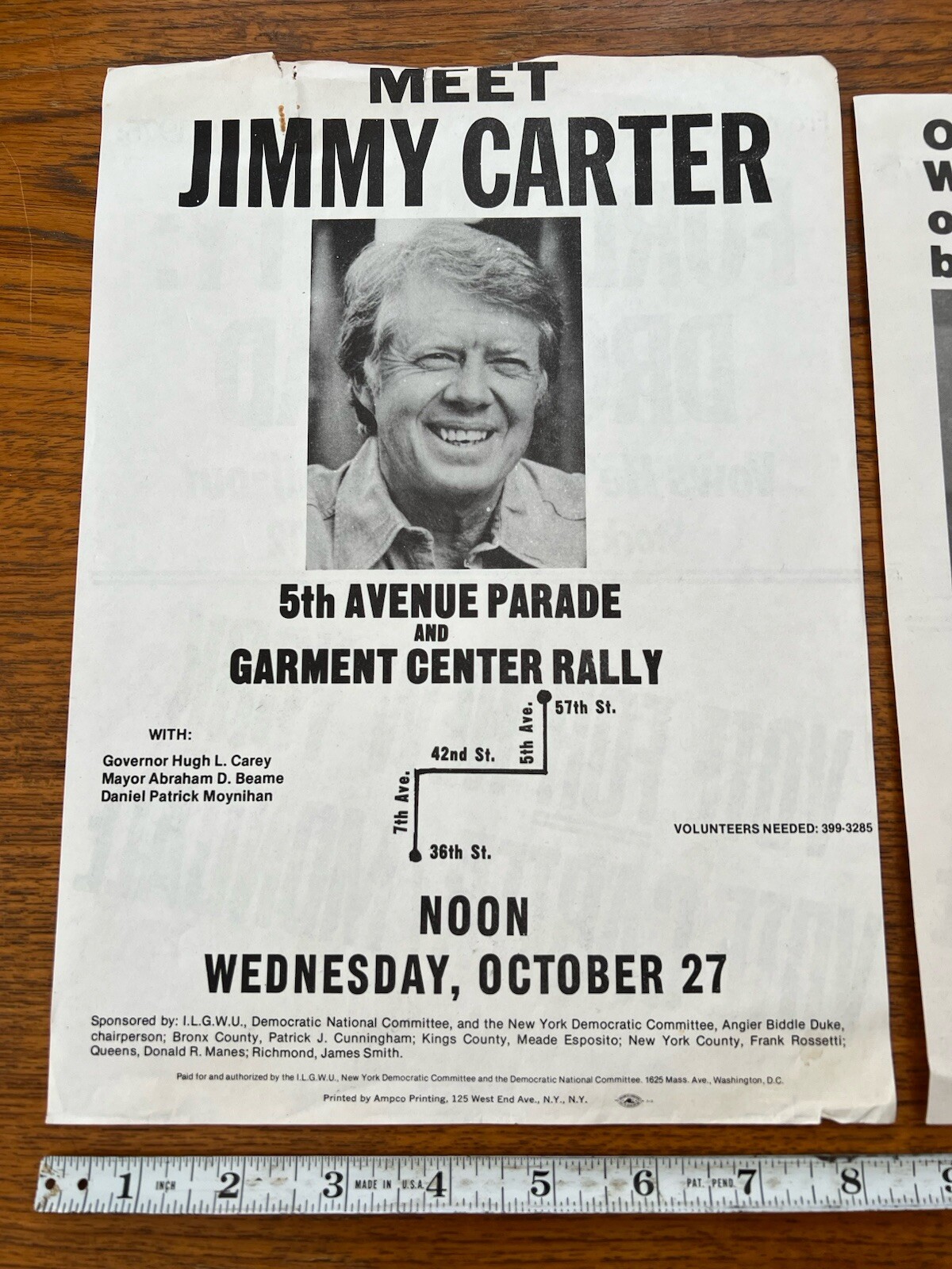 Vintage 3X Bulletins Paper Handouts Jimmy Carter 1976 President Election ILGWU