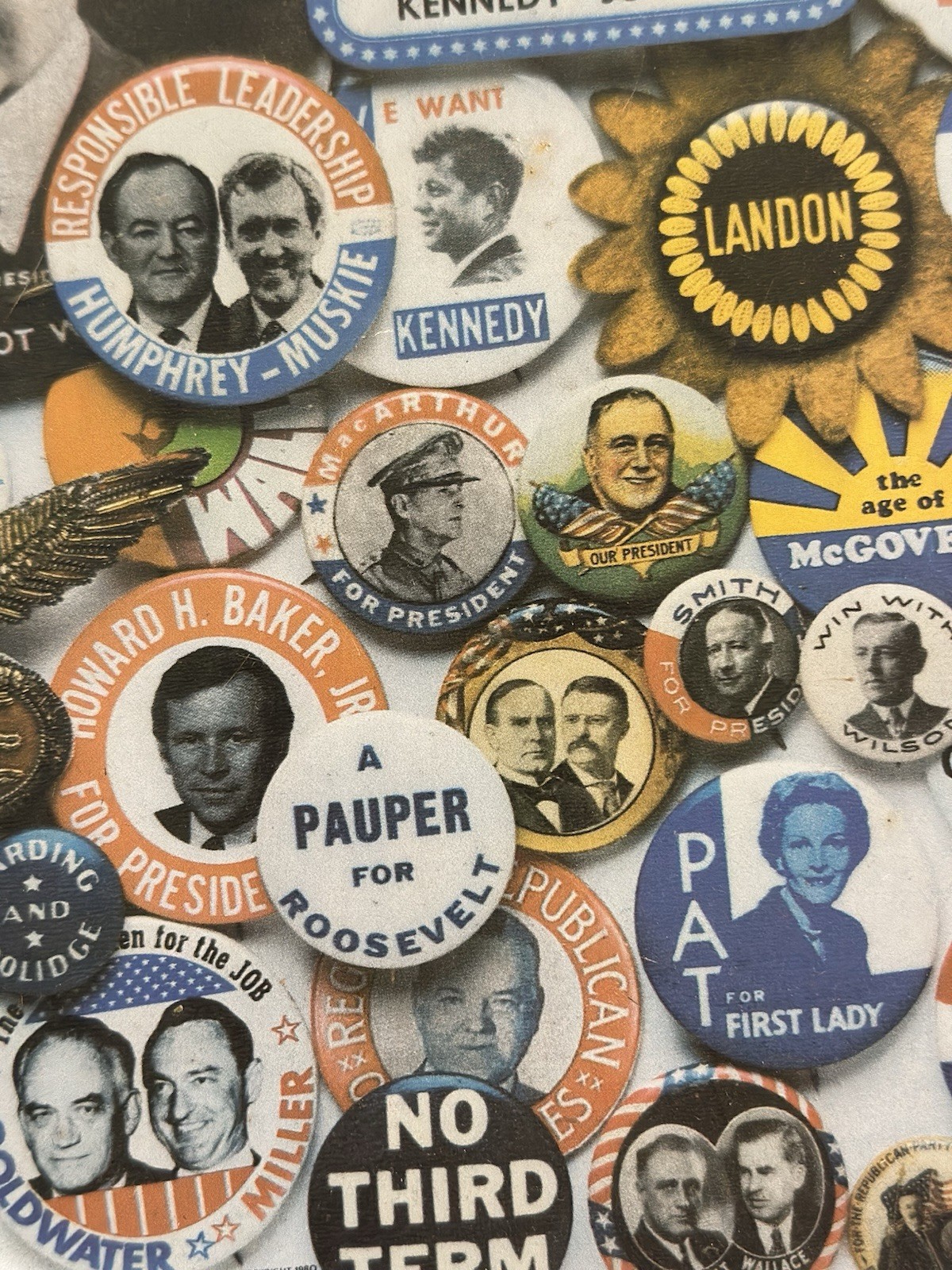 Vintage, Rare 17in D Tin Tray -Collectors Treasury Of Campaign Buttons 1980