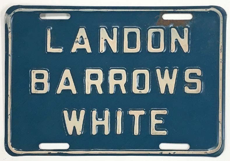 Landon Barrows White 1936 Maine Coattails Political Booster License Plate Sign