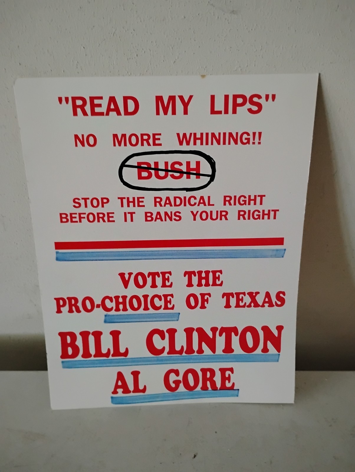 Bill Clinton Al Gore 1992 Presidential Campaign Poster Sign Texas Pro Choice