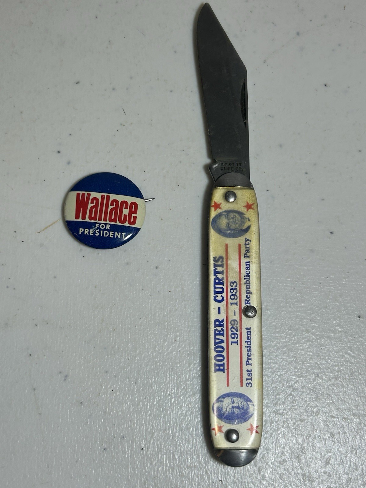 Set Of 2 1928 Hoover-Curtis Campaign Knife + 1968 Wallace for President Button