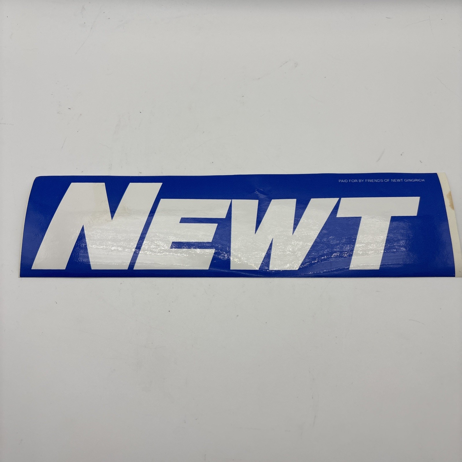 Vintage Political Campaign Bumper Sticker Newt Gingrich. NEWT on blue background