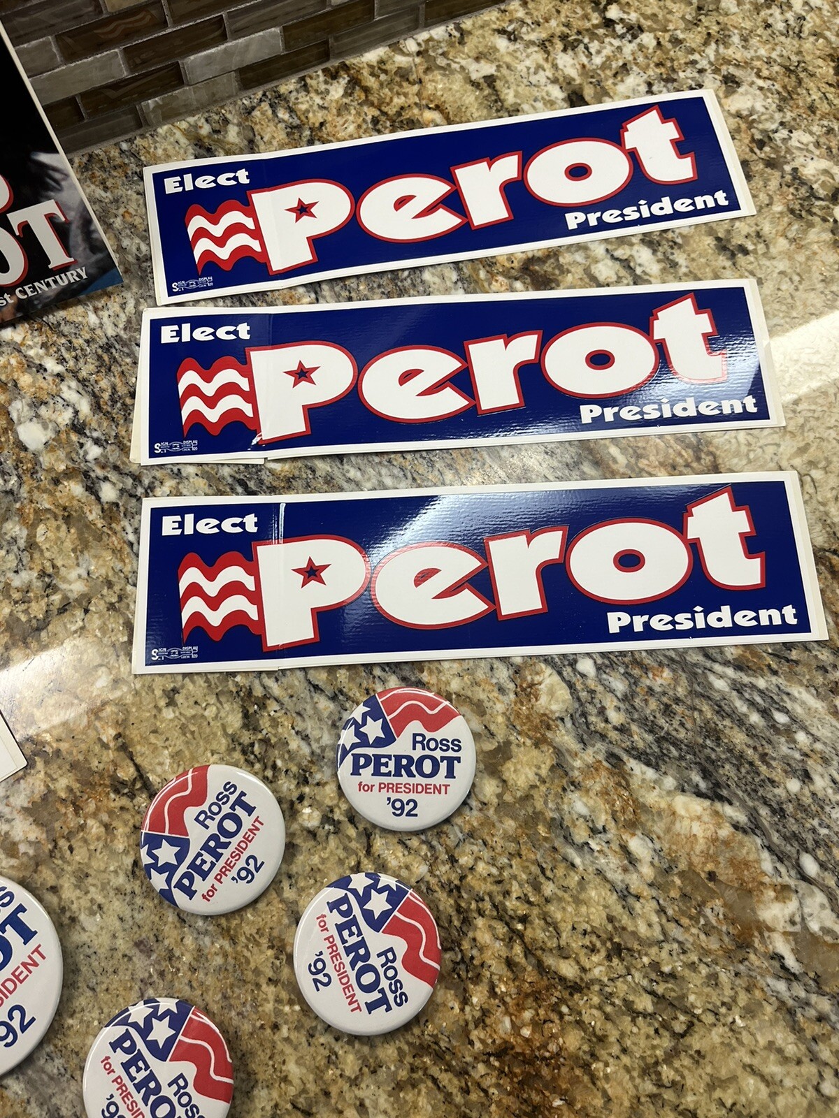 1992 ROSS PEROT Campaign LOT) Stickers / Pins /United We Stand Autographed Book!
