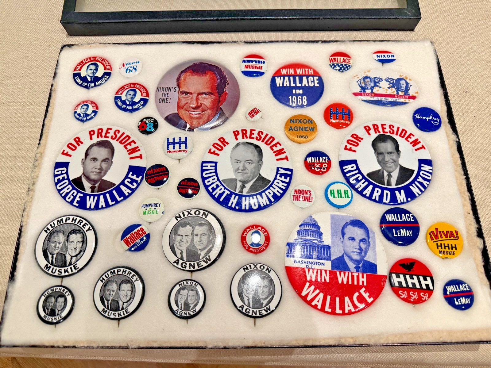 Vintage 1968 Presidential Campaign Button Lot Framed – Nixon Humphrey Wallace