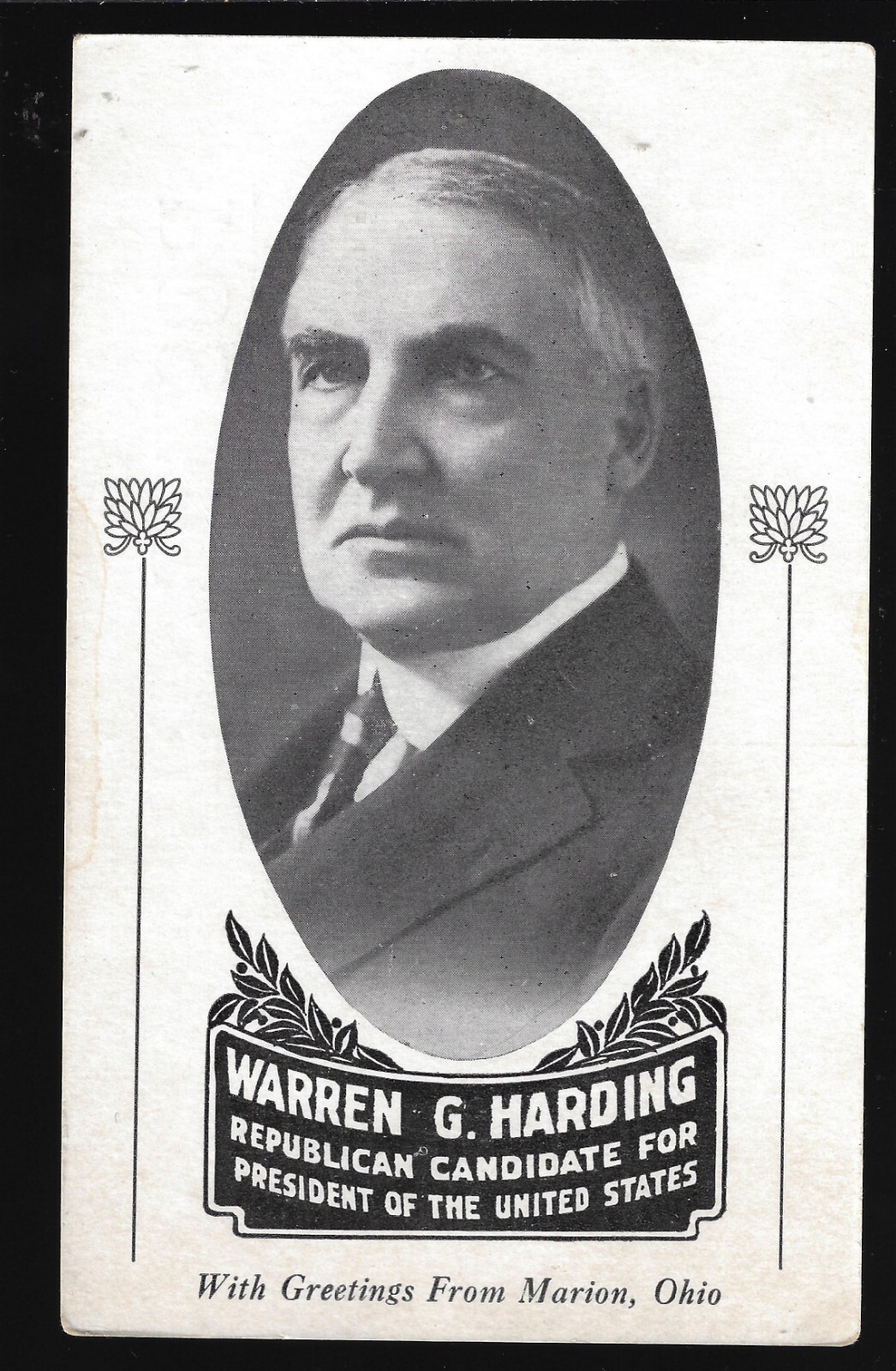 1920 Rare Art Deco Harding 4 Prez Campaign Postcard Printed in Hometown Marion