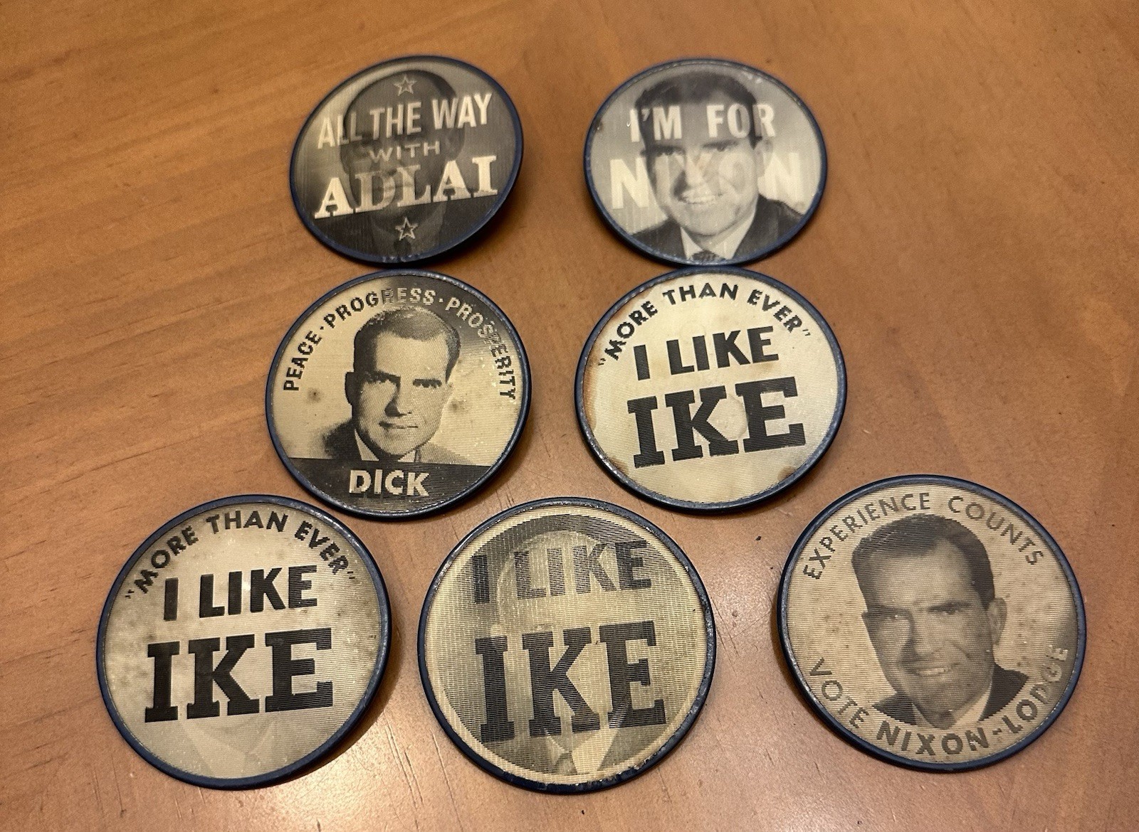 Lot of 7 Vintage 1950-1960 Lenticular Flasher Campaign Buttons – I Like Ike