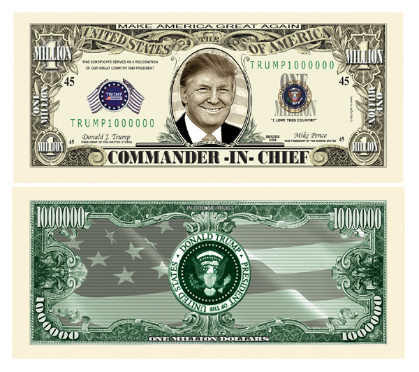 25 Pack Donald Trump 45th POTUS Money Presidential Commander 1 Million Banknotes