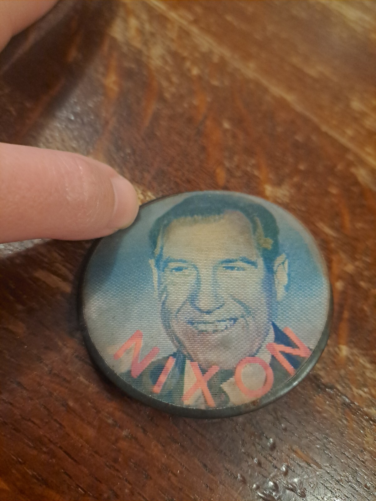 1970 political campaign button two flip face Nixon/ Agnew steel back stick pin