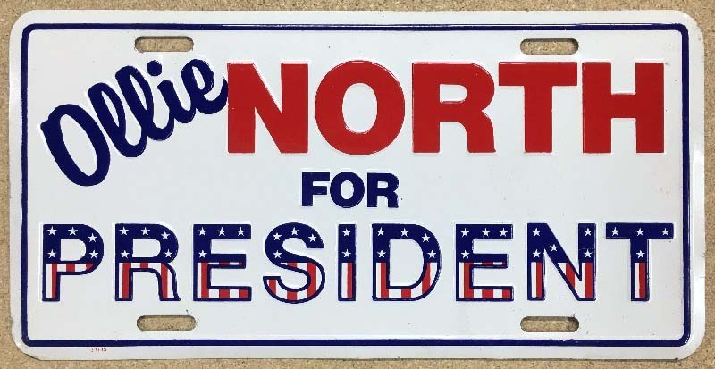 Funny 1980s Satire NRA Ollie North for President Political Booster License Plate