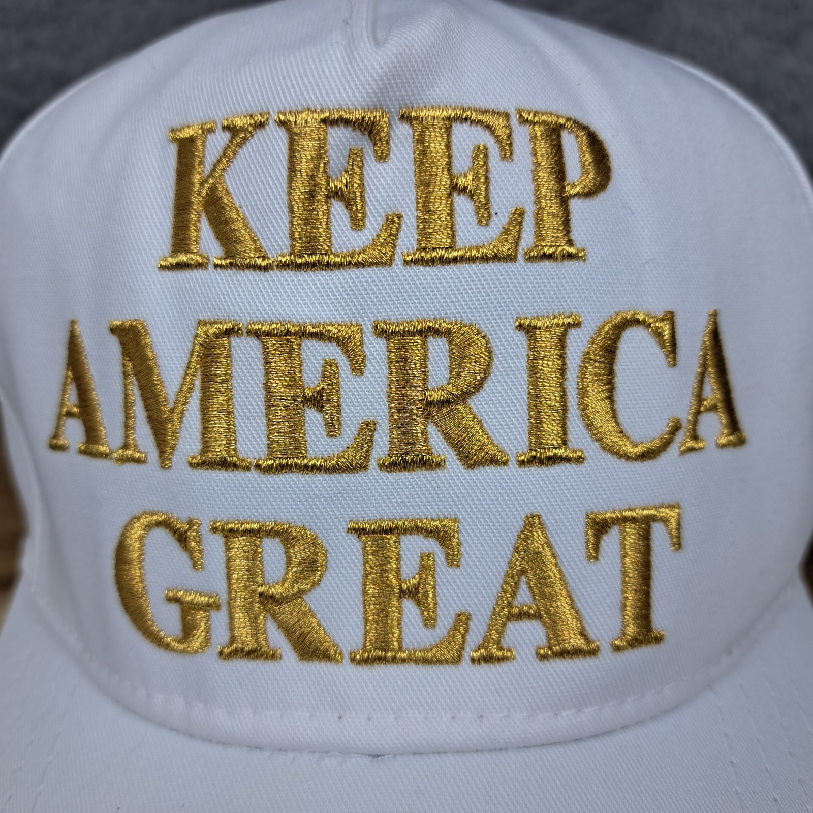 AUTHENTIC Trump Hat Cap White Gold Cali Fame MAGA Keep America Great Made In USA