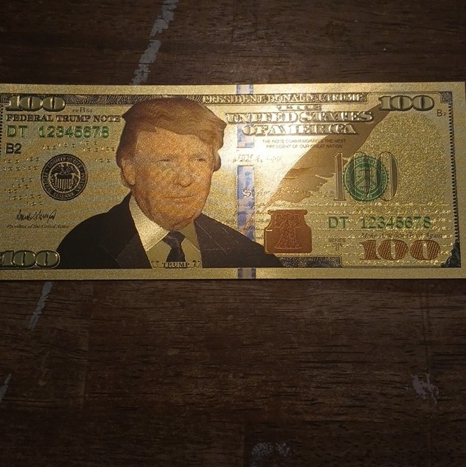 PRESIDENT DONALD J TRUMP .. $100 DOLLAR BILL .. 24K GOLD 3D OVERLAY NEW