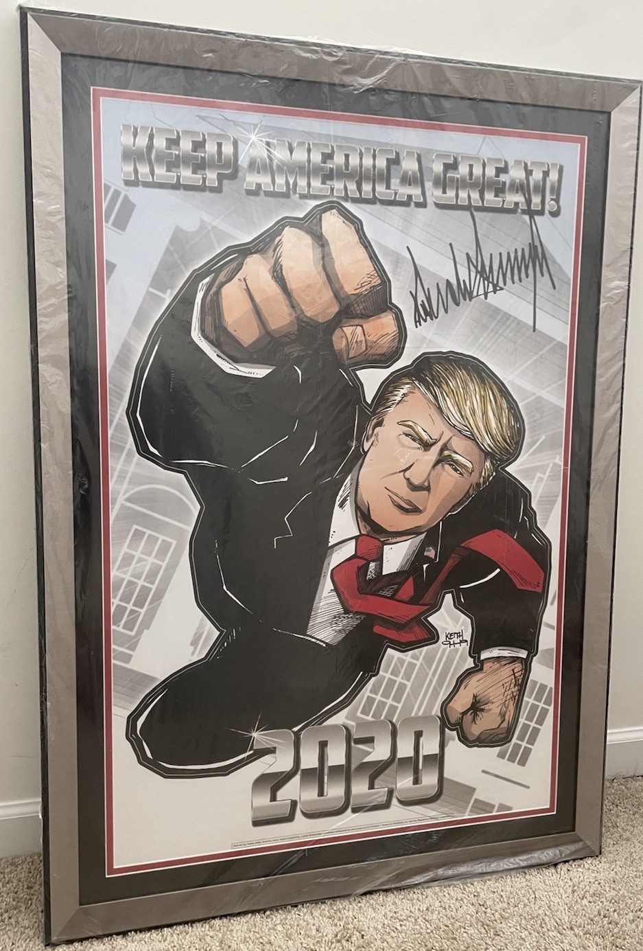 2019 Donald J Trump 2020 Limited Edition Fist Pump Superman Poster FRAMED
