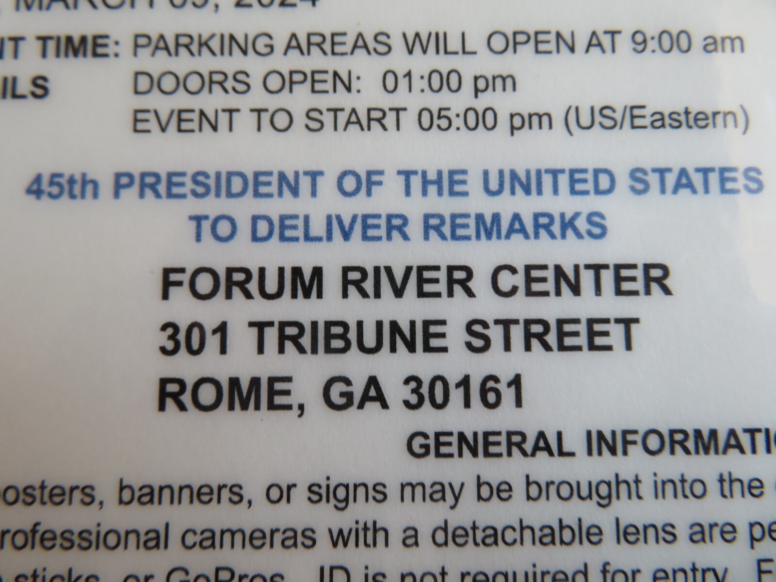 DONALD TRUMP, REGISTERED GUEST, ROME, GEORGIA, MARCH 09, 2024, MAGA RALLY TICKET