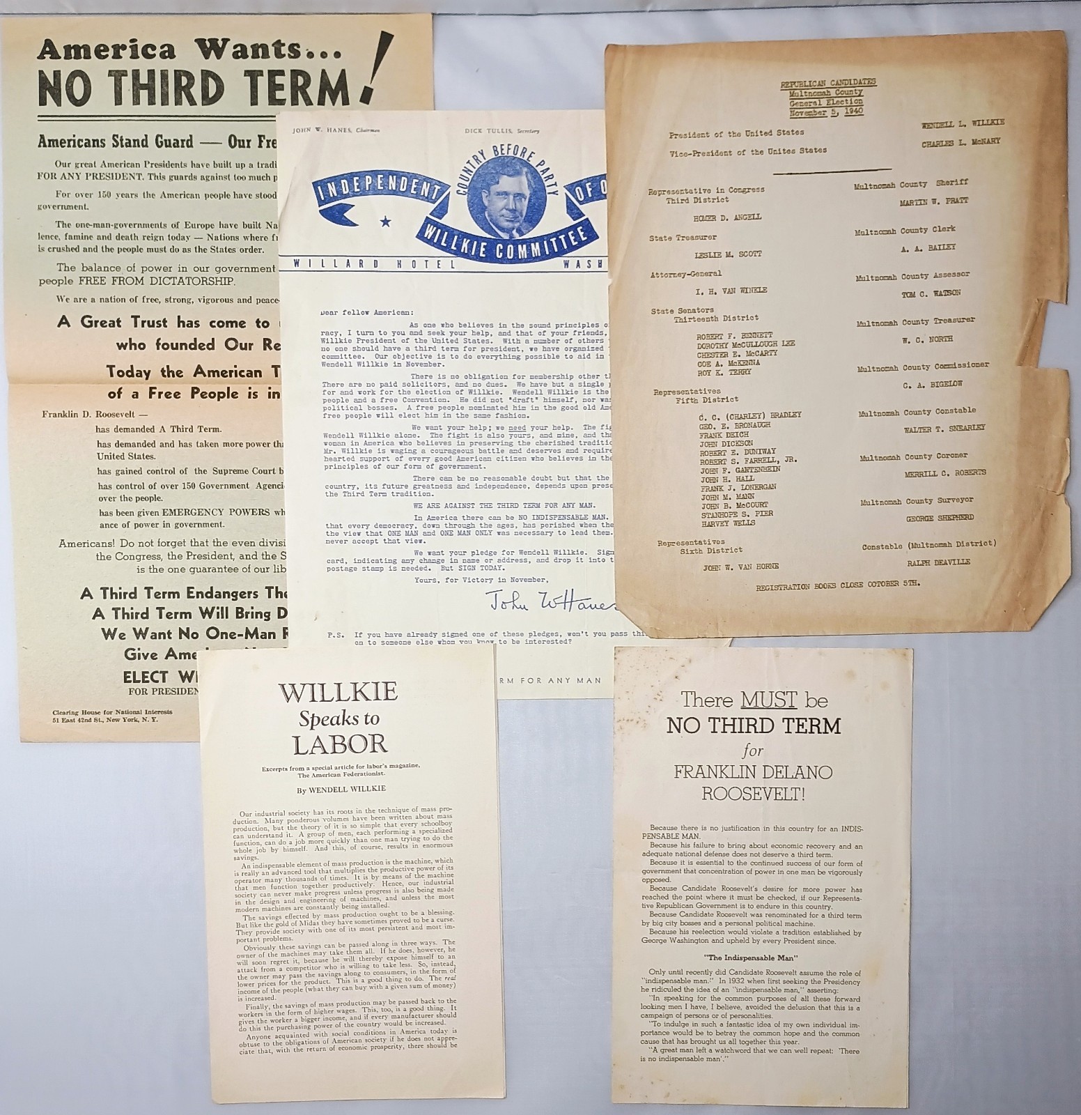 WILLKIE PRESIDENTIAL CAMPAIGN PAPER broadside leaflet ad 1940 anti FDR new deal