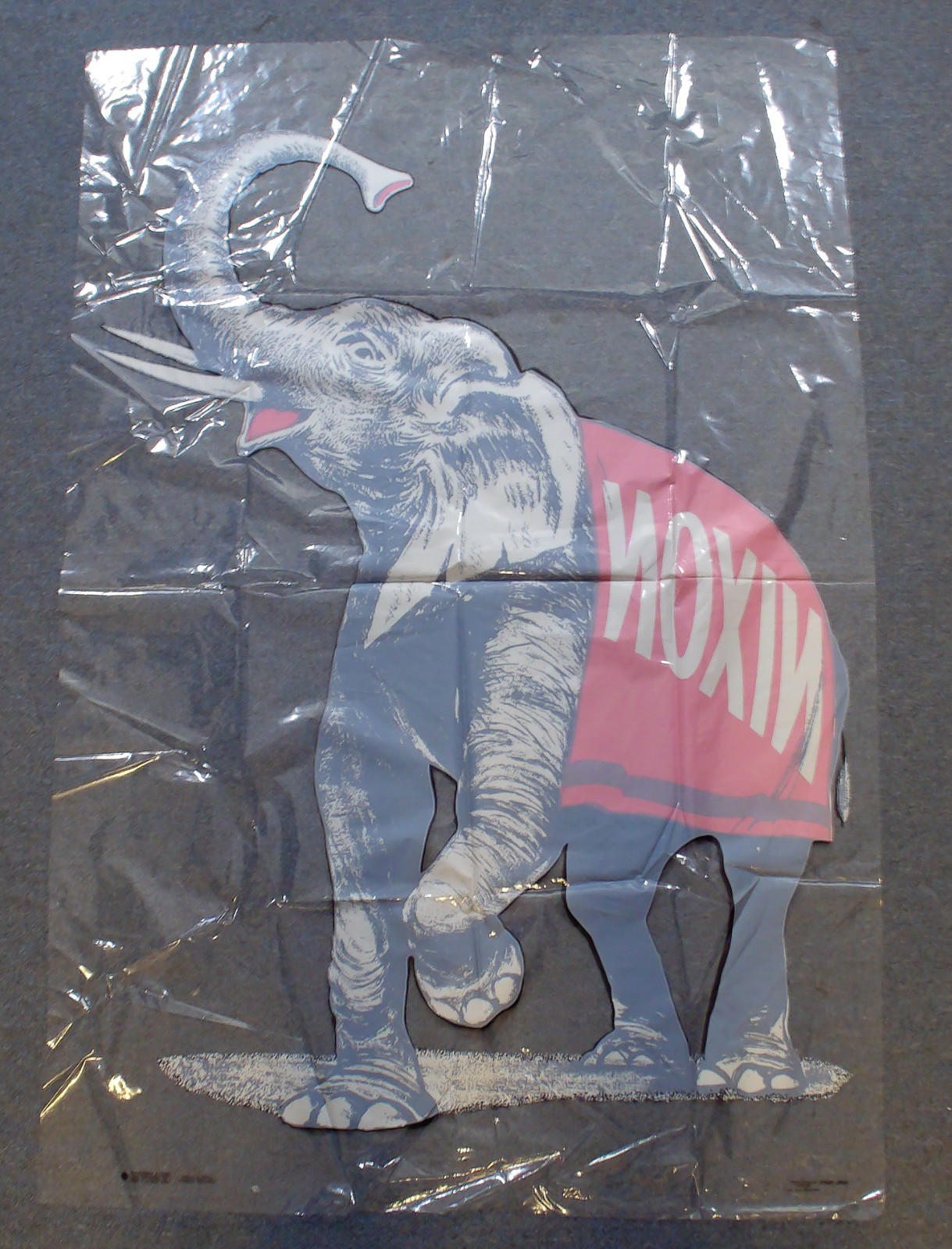 Original NOS Plastic Richard Nixon Campaign Poster Elephant Freeley&Wheeler 1968
