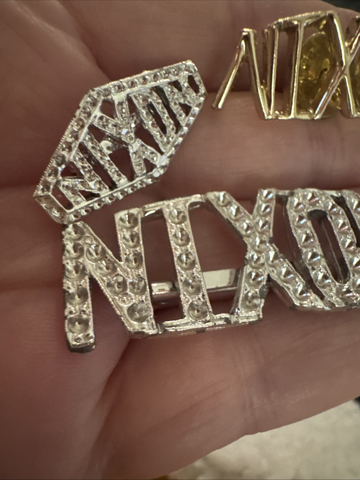 Vtg Clear RHINESTONES Presidential Memoribilia NIXON Brooch Pin Lot Of 3 Gold N