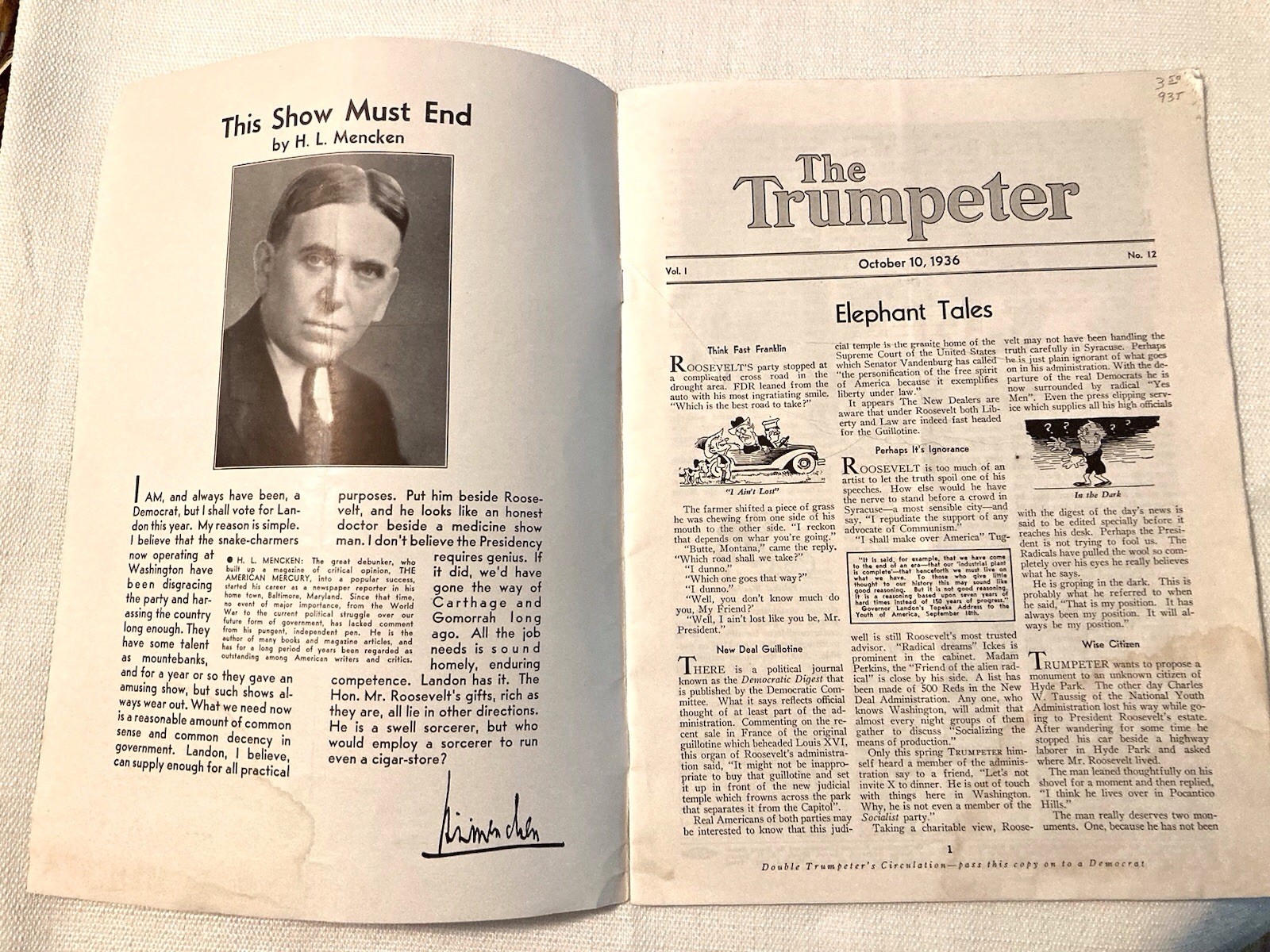 The Trumpeter 1936 Republicans Presidential Election Special Magazine