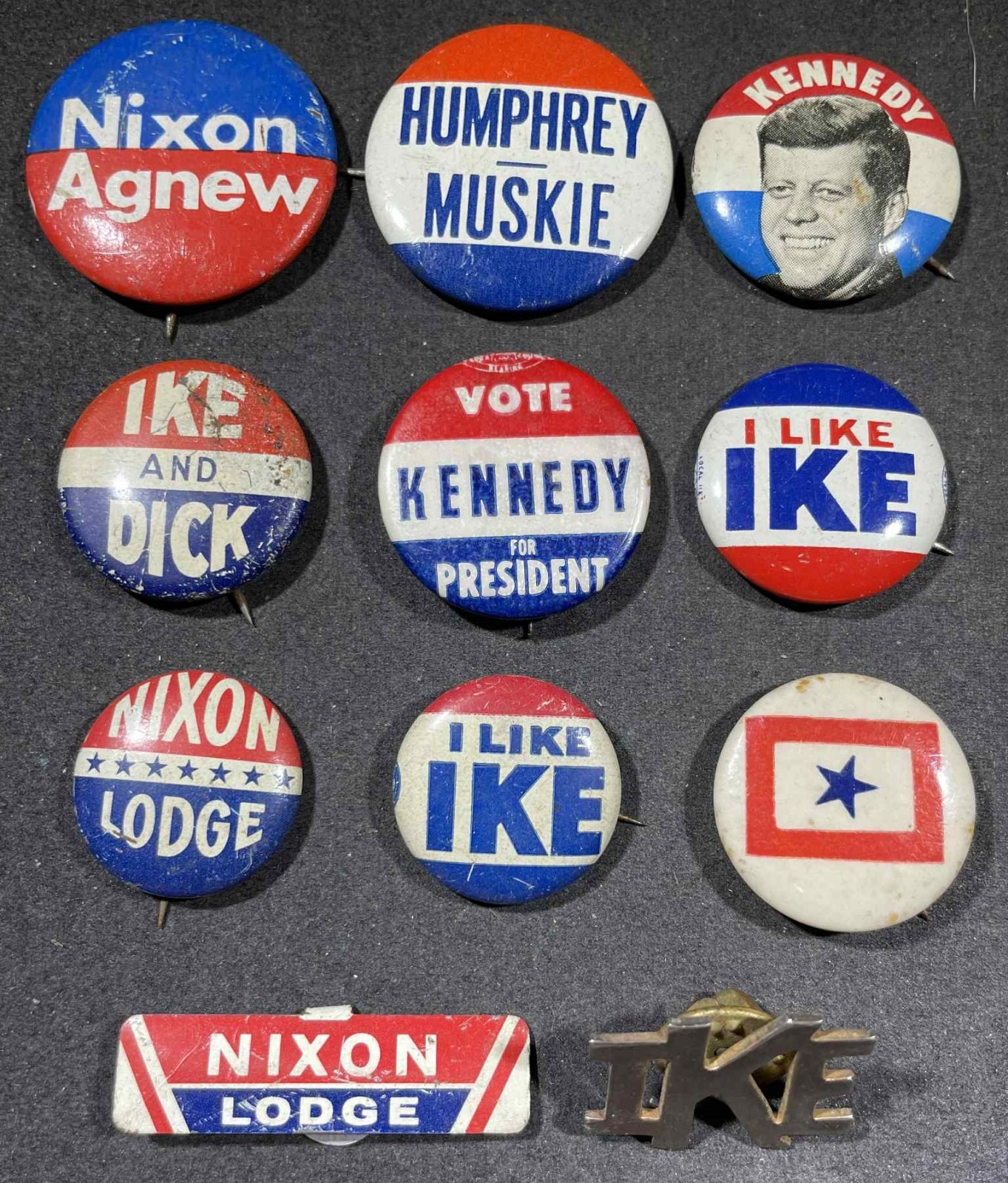 LOT x11 VARIOUS Presidential Election Campaign Buttons IKE JFK Nixon Humphrey