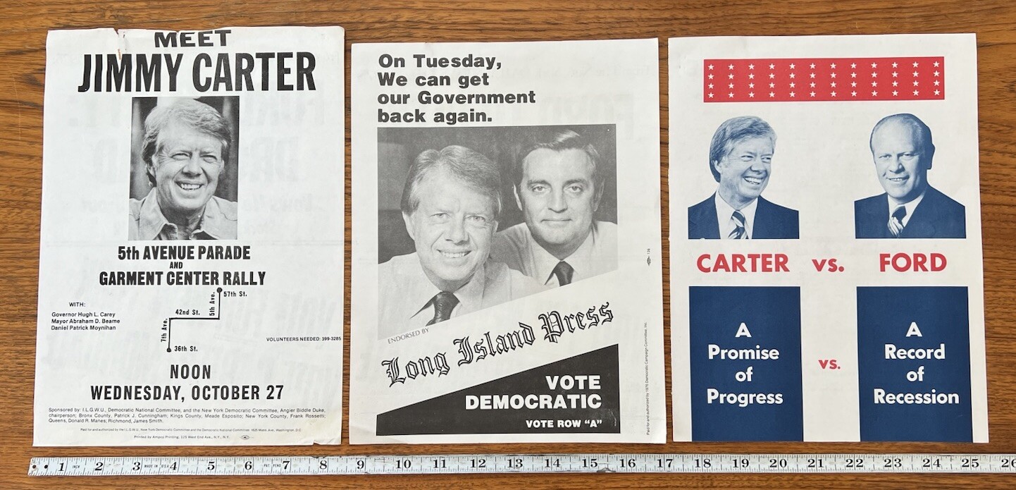 Vintage 3X Bulletins Paper Handouts Jimmy Carter 1976 President Election ILGWU
