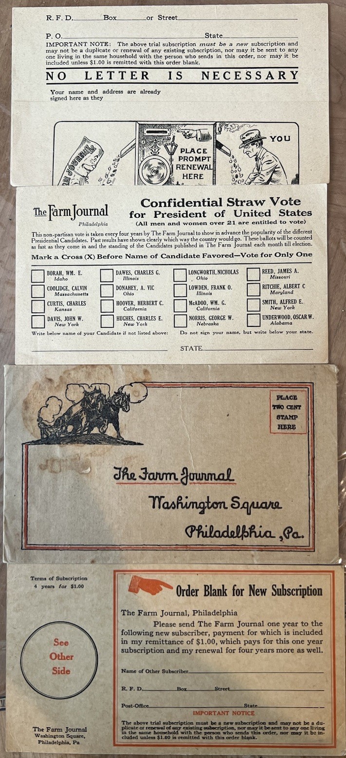 Rare Farm Journal Straw Poll Charles Evans Hughes, Hoover, Coolidge, John Davis
