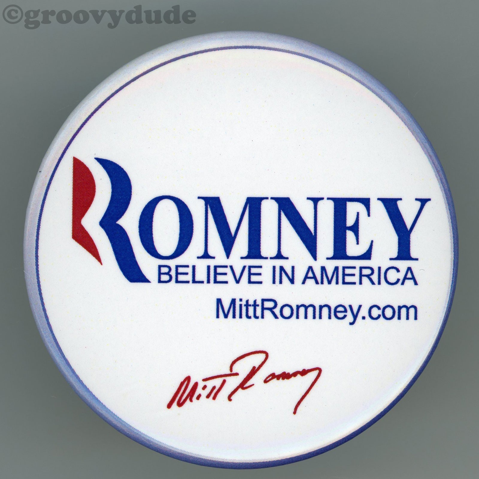 Mitt Romney 2012 President Believe In America Logo 2-1/4″ Cello Pinback Button