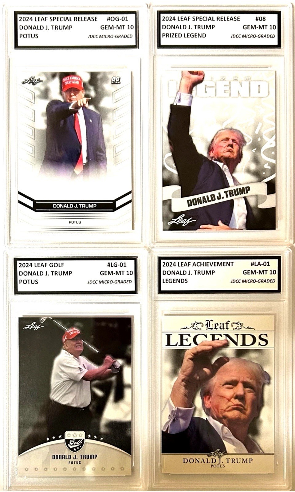 Lot Of 4 DONALD TRUMP Cards 2024 Leaf Golf/Assassination Graded Gem-Mt 10. Coa!