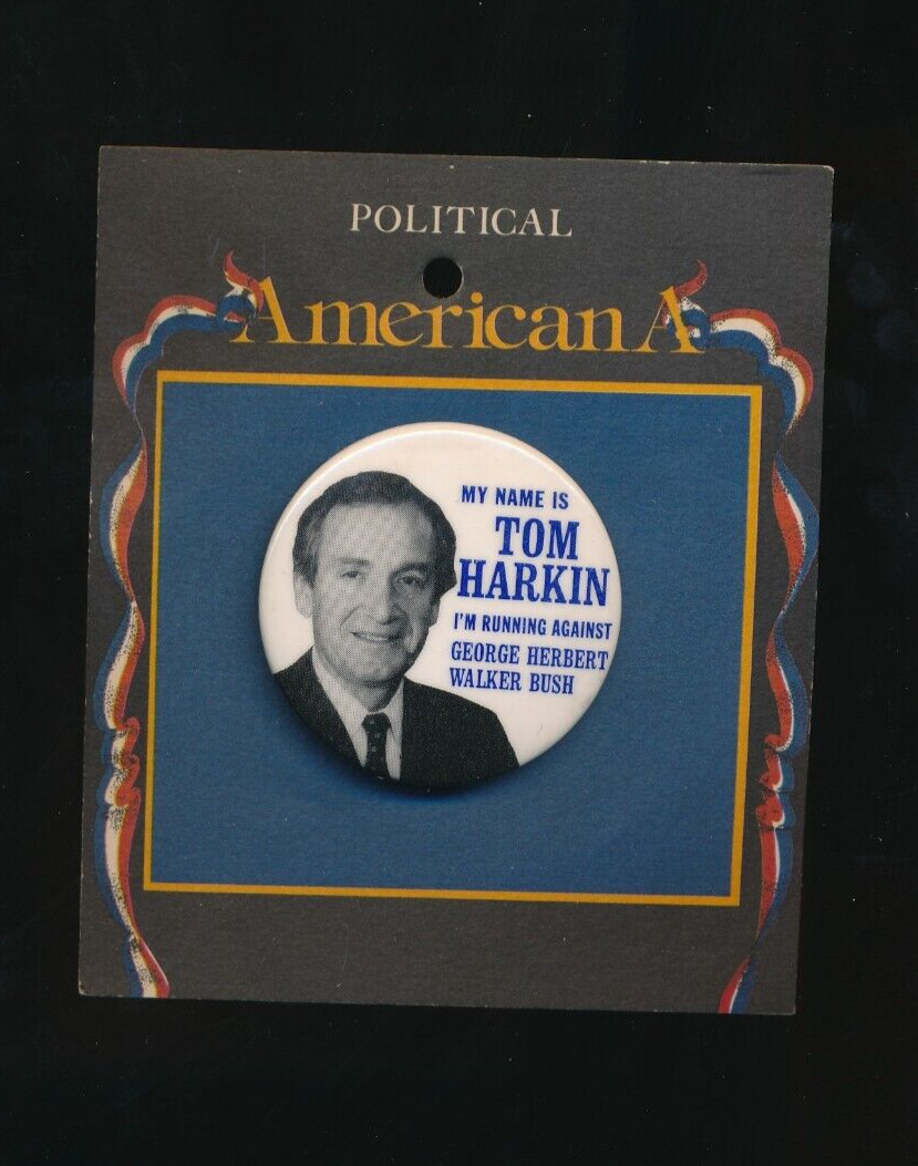 1992 Political Americana Button Pin Tom Harkin new w/ original card back rare