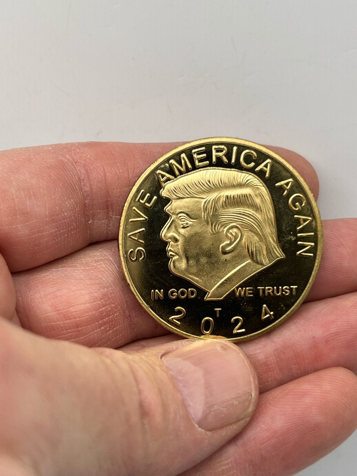 2024 Trump Coin Save America Again Gold Plated Blue Lets go Brandon Collectible