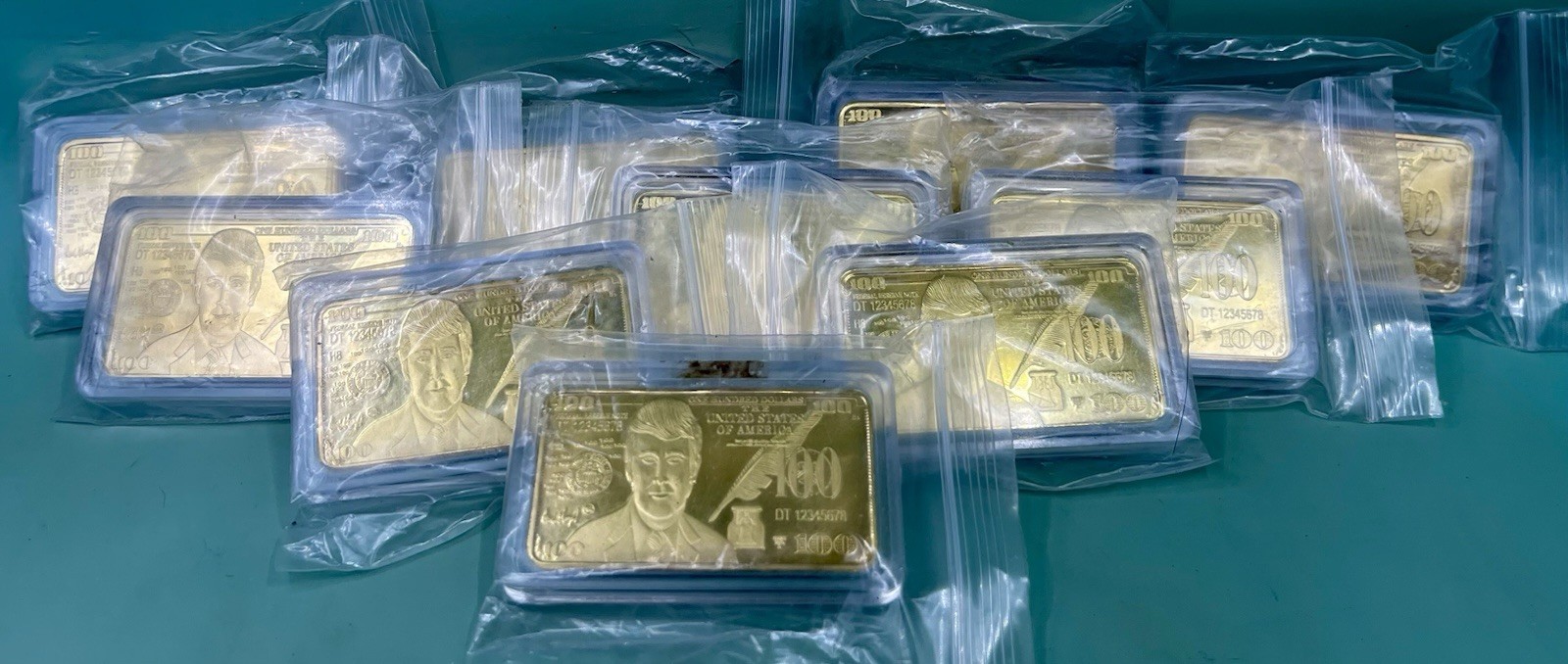 Set of 10- Donald Trump 24K Gold Foil $100 Impression Commemorative Bars