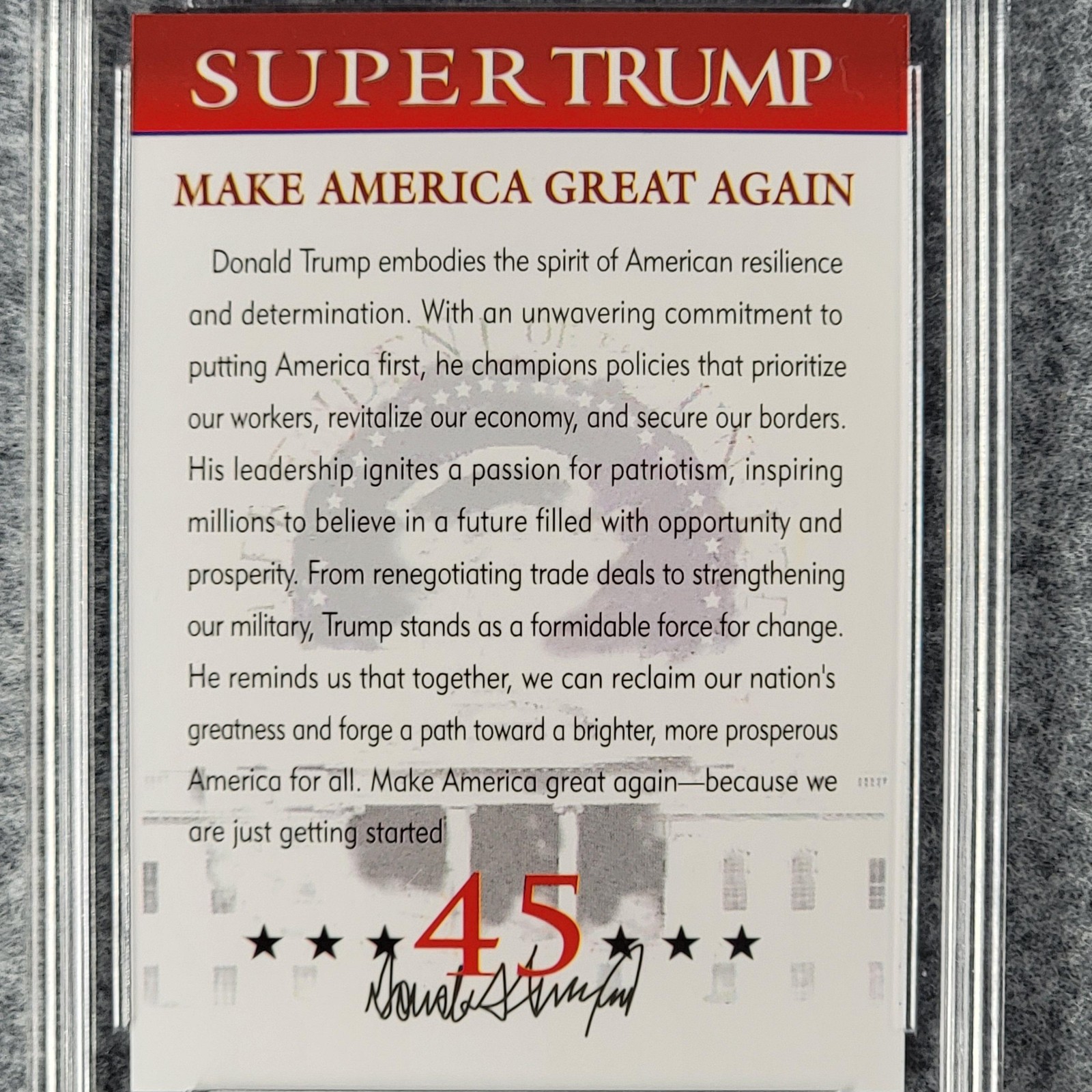 Donald J Trump Super Trump Card Never Surrender Graded GEM MT 10 Limited Run