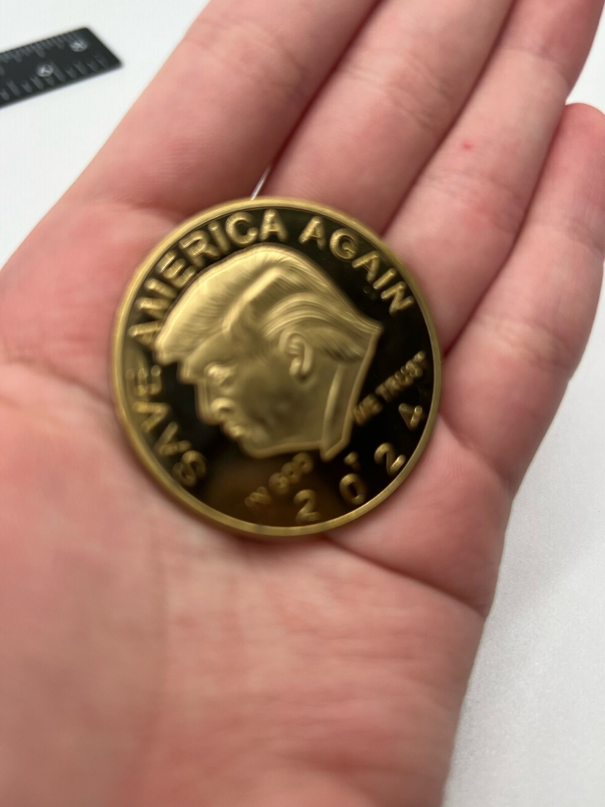2024 Trump Coin Save America Again Gold Plated Blue Lets go Brandon Collectible