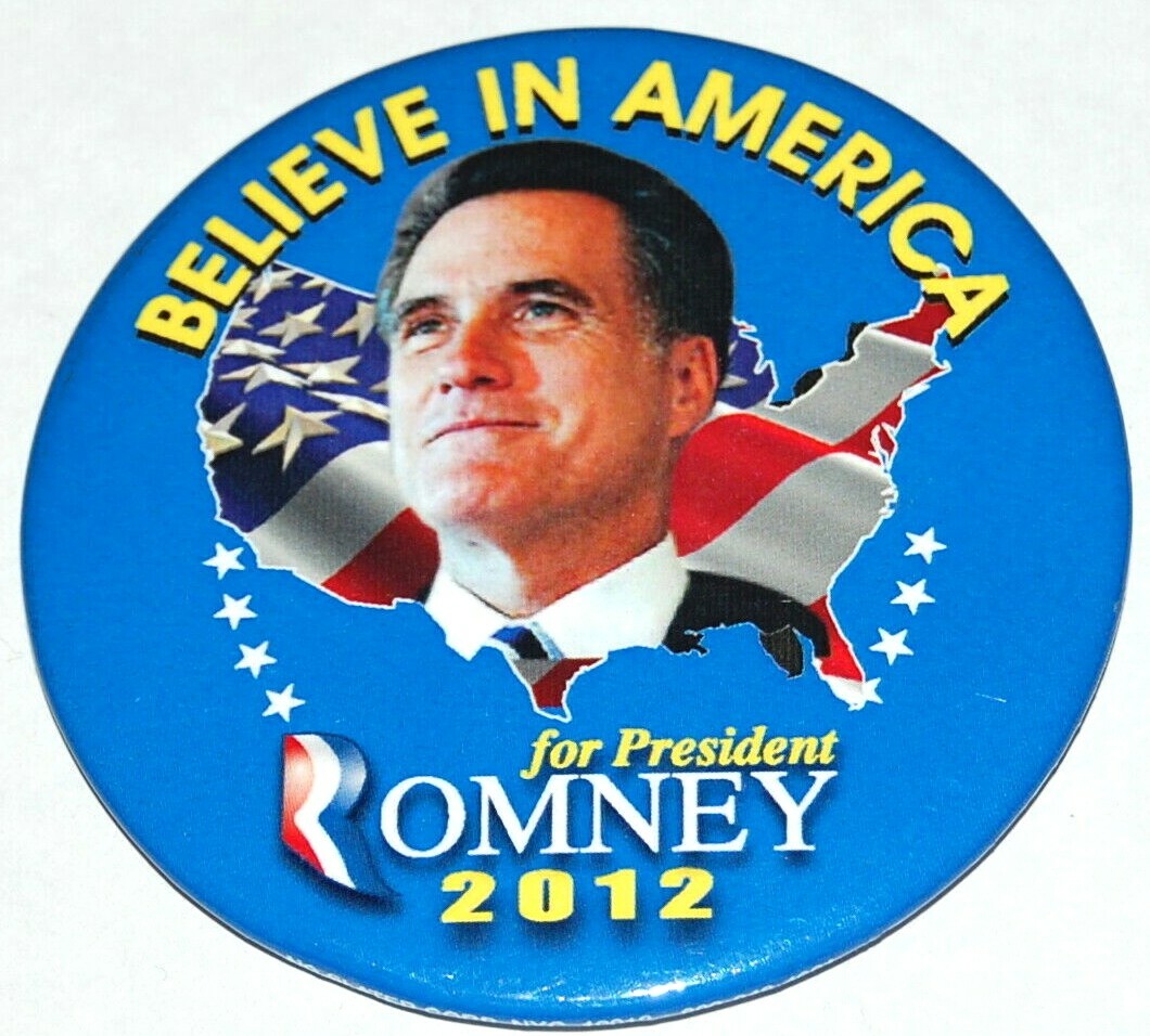 2012 MITT ROMNEY 3″ campaign pin pinback button political president election