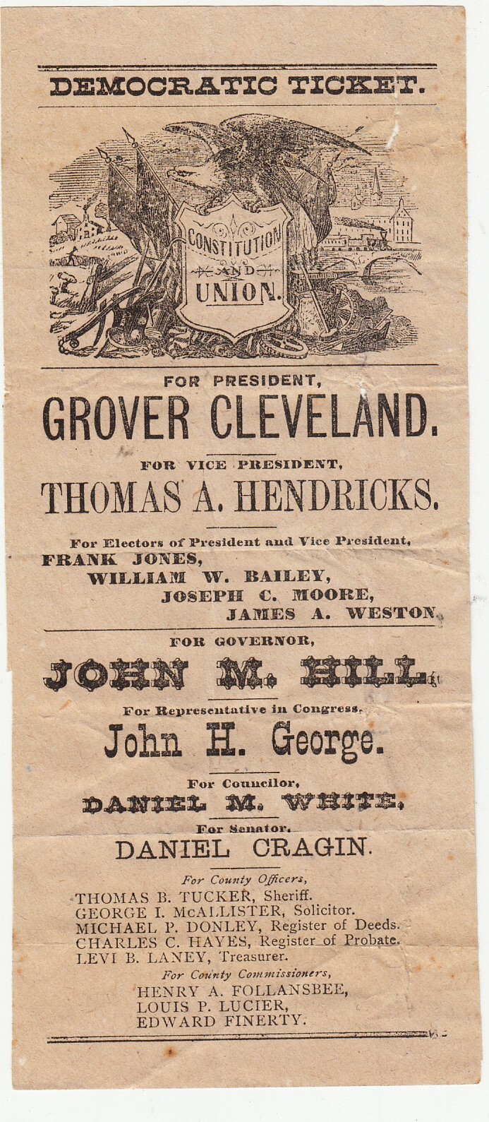 1884 Democratic Ticket for President Grover Cleveland VP T. Hendricks ~ T110M