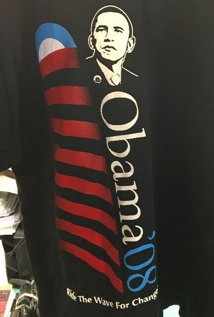 Obama Ride The Wave For Change 08 Black T Shirt XL Gildan 2008 Presidential